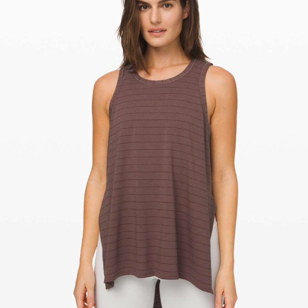 Lululemon Long for Length Tank Short Serve Stripe Purple Muscle Tank Size 6/8